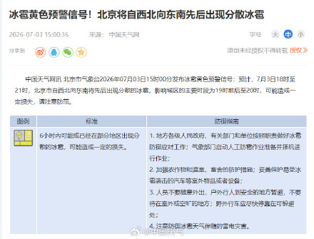 北京高温雷电大风冰雹四预警同时在线 北京高温雷电大风冰雹四预警同时在线