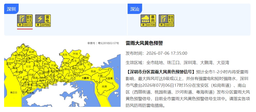 深圳发布预警信号