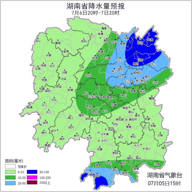 湖南发布暴雨橙色预警：岳阳、娄底、邵阳、永州有大暴雨，并伴有雷雨大风等强对流天气