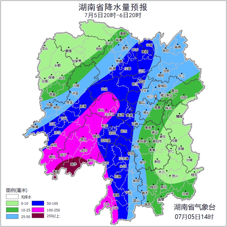 湖南发布暴雨橙色预警：岳阳、娄底、邵阳、永州有大暴雨，并伴有雷雨大风等强对流天气