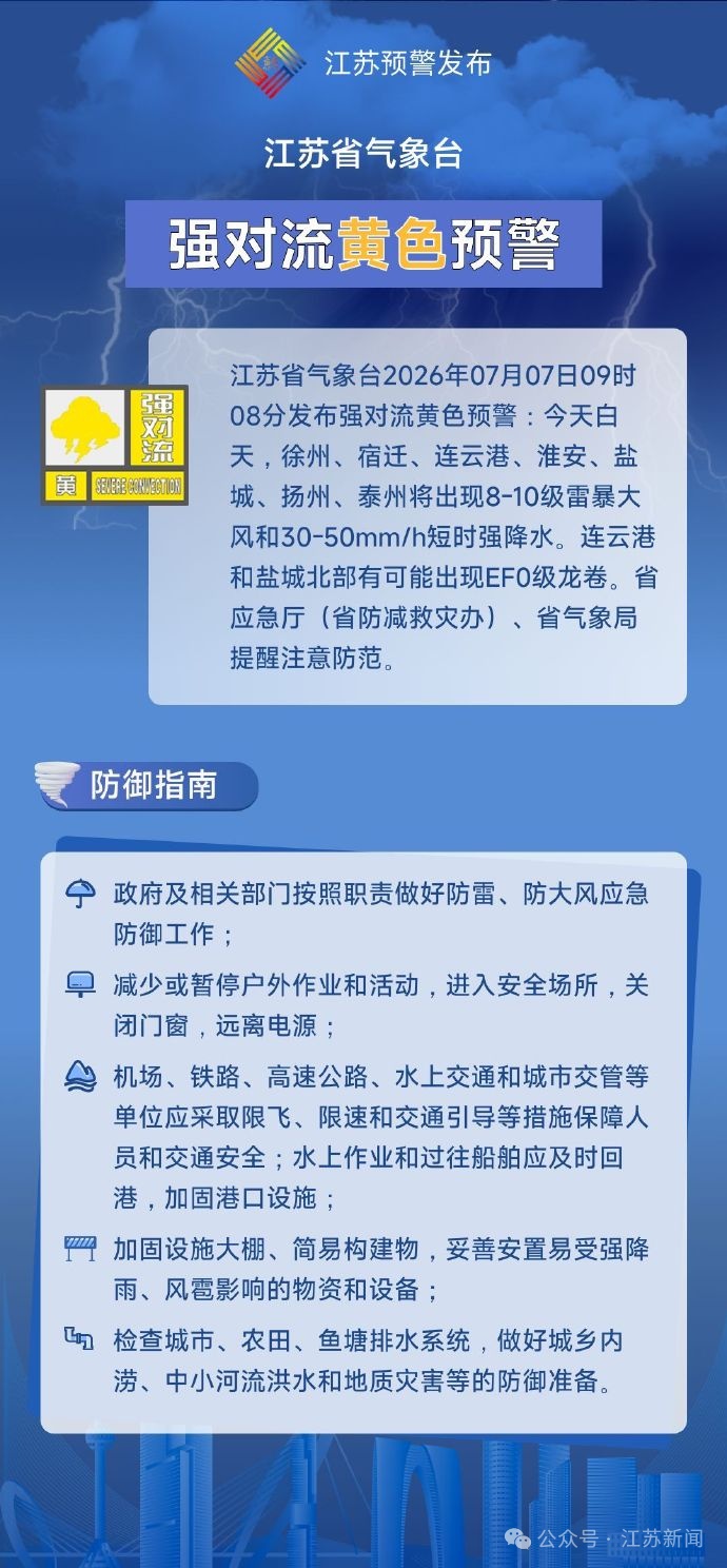 暴雨、强对流预警!江苏中部将有大暴雨,局地或出现龙卷!多个景区临时闭园 暴雨、强对流预警!江苏中部将有大暴雨,局地或出现龙卷!多个景区临时闭园