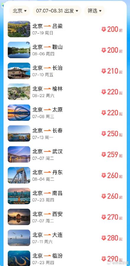 暑假机票价格大跳水，多条热门航线票价低于高铁