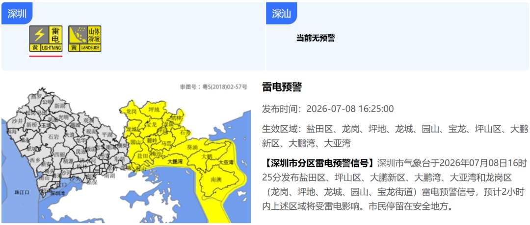 2小时内将受雷电影响!深圳发布预警信号! 2小时内将受雷电影响!深圳发布预警信号!