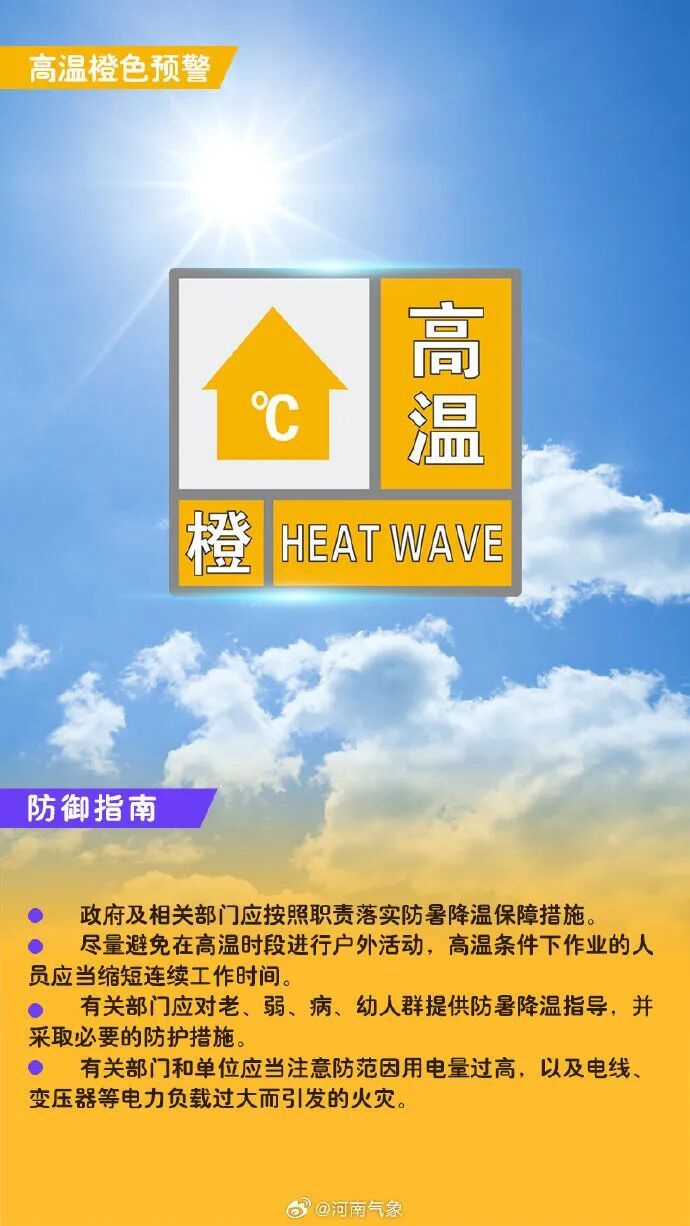 郑州发布高温橙色预警,午后尽量避免外出 郑州发布高温橙色预警,午后尽量避免外出