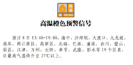 重庆19个区县日最高气温或超37℃