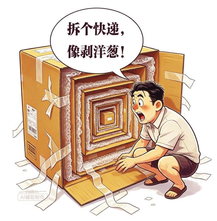 大箱套小箱、胶带缠成“木乃伊”，央媒：快递过度包装不能再任性