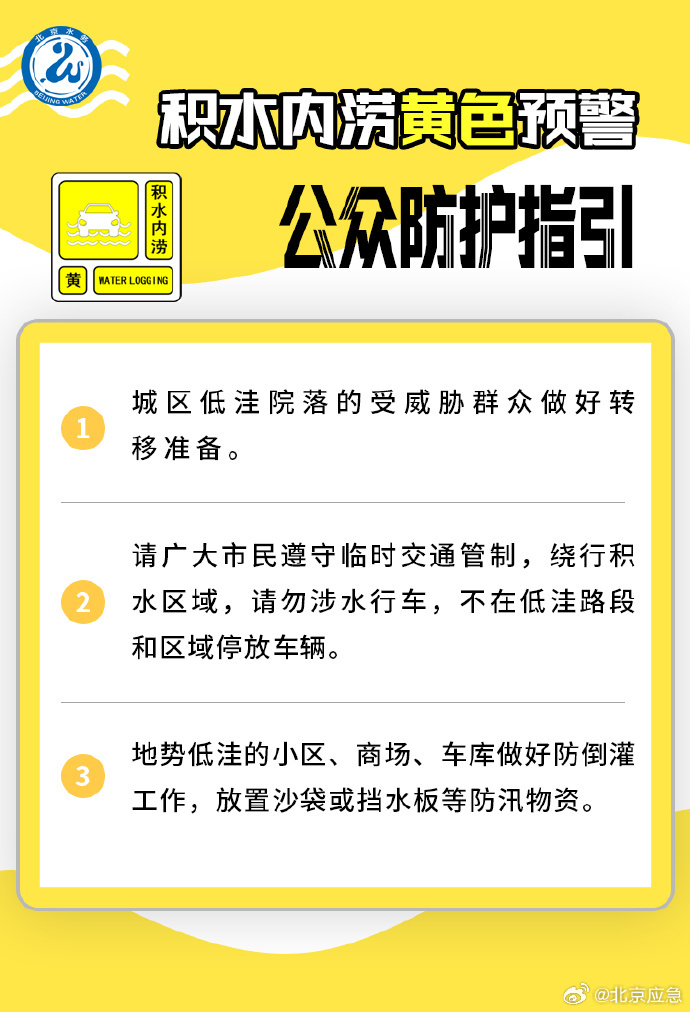 北京发布积水内涝风险黄色预警 北京发布积水内涝风险黄色预警