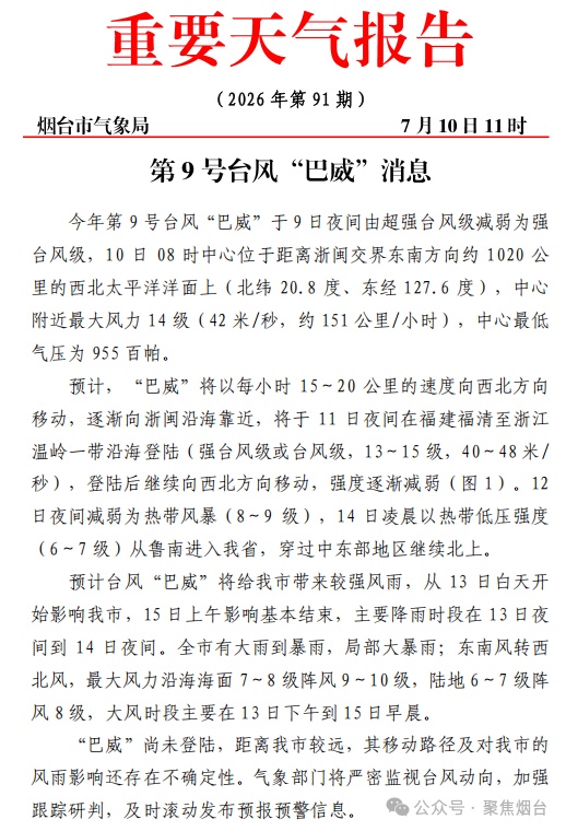 台风“巴威”影响,烟台大雨到暴雨,局部大暴雨,气象部门正严密监视动向 台风“巴威”影响,烟台大雨到暴雨,局部大暴雨,气象部门正严密监视动向