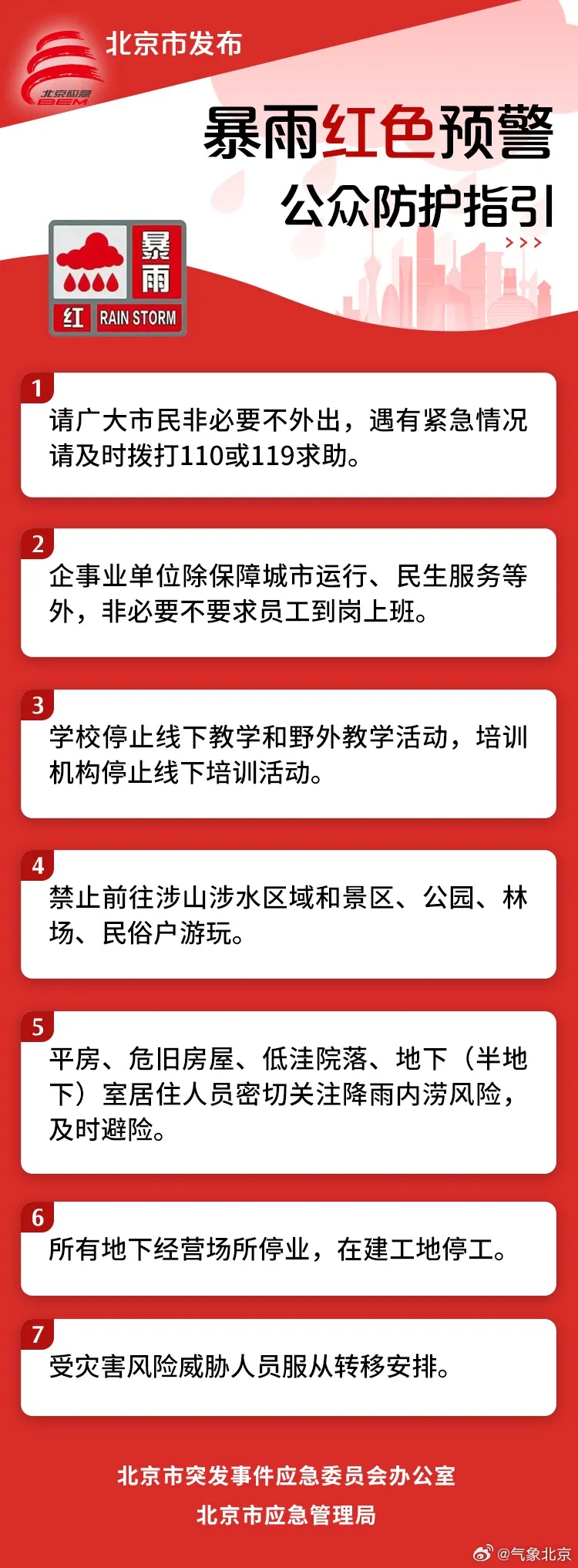 北京7区暴雨红色预警!近10万人已转移 北京7区暴雨红色预警!近10万人已转移
