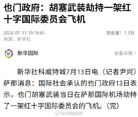 也门政府:胡塞武装劫持一架飞机 也门政府:胡塞武装劫持一架飞机