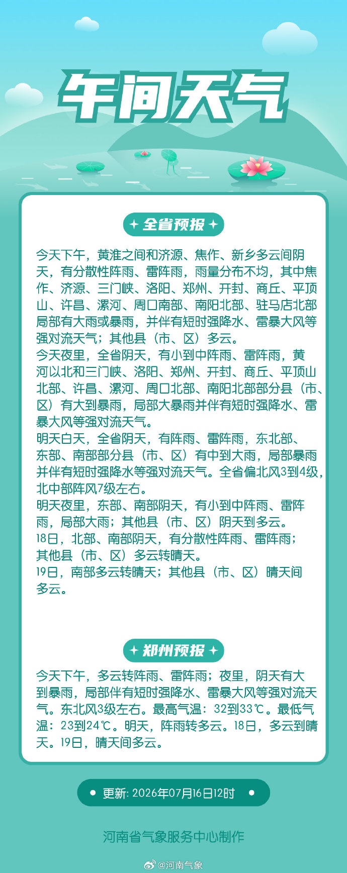 暴雨+强对流!河南发布双预警→ 暴雨+强对流!河南发布双预警→