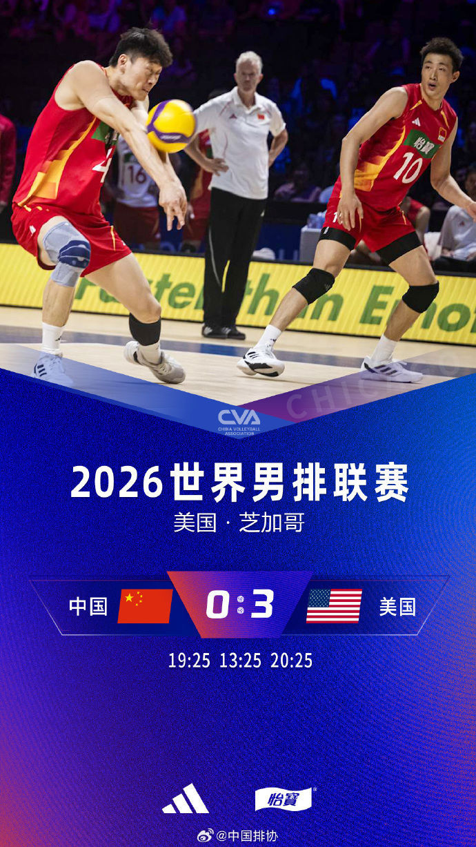 世界男排联赛芝加哥站中国队0:3负于美国队