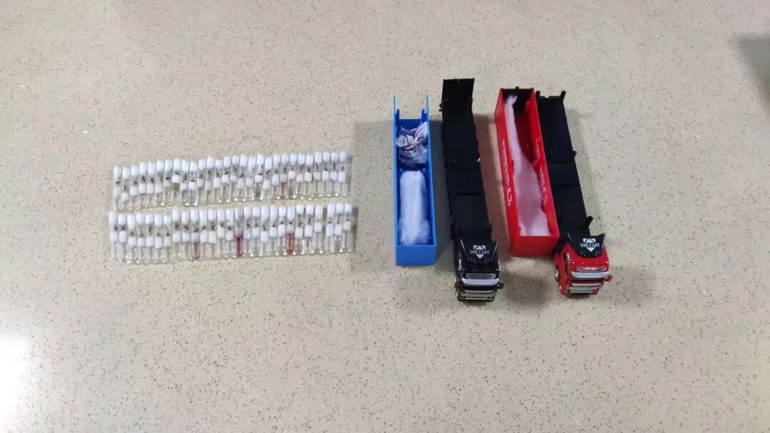 广东海关在两辆玩具卡车尾箱内,查获55只活蚂蚁 广东海关在两辆玩具卡车尾箱内,查获55只活蚂蚁