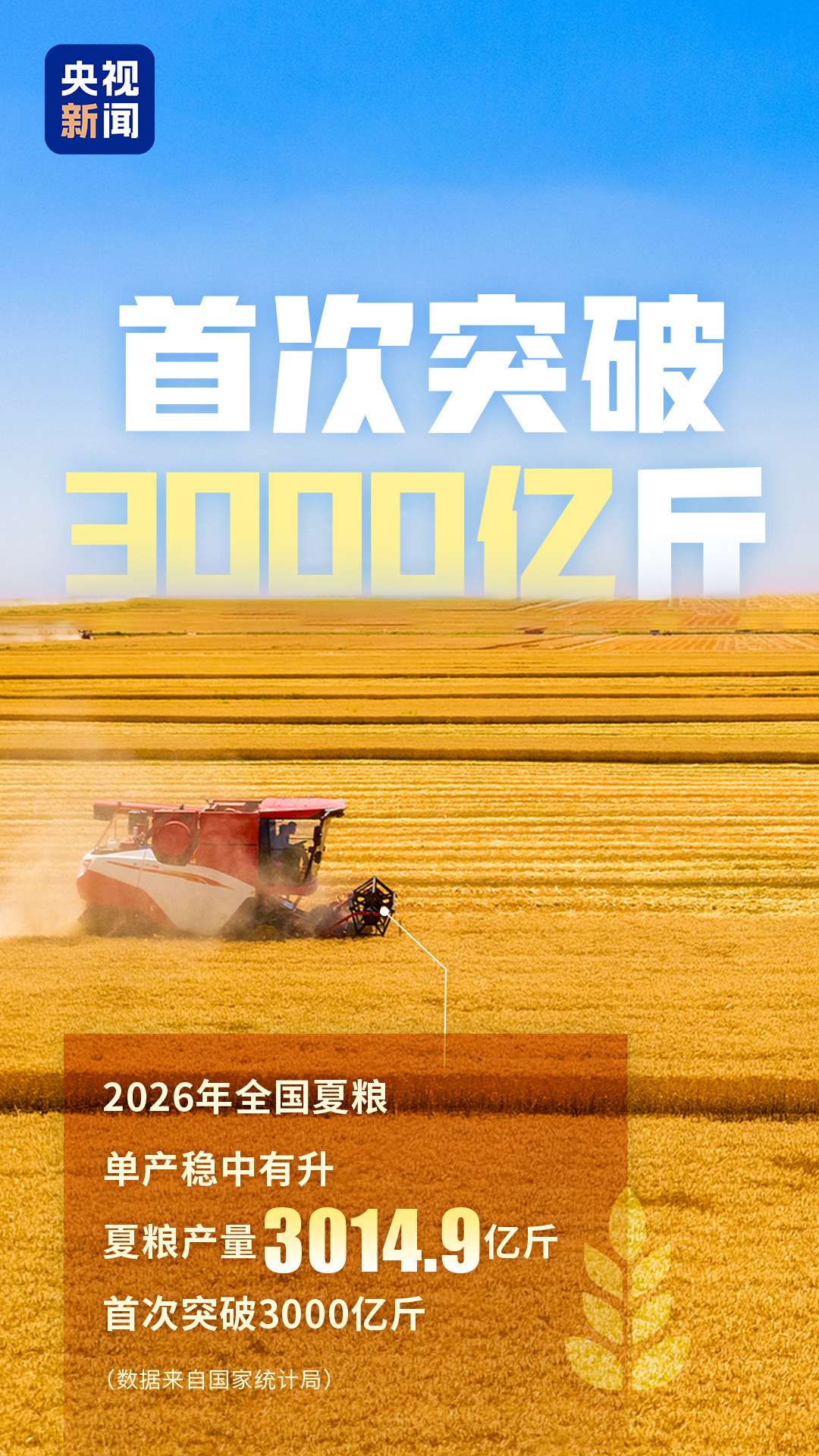 夏粮产量首超3000亿斤!农业农村经济运行稳中向好 夏粮产量首超3000亿斤!农业农村经济运行稳中向好