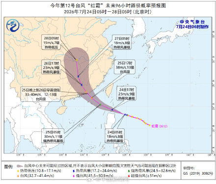 台风红霞最新路径公布 台风红霞最新路径公布