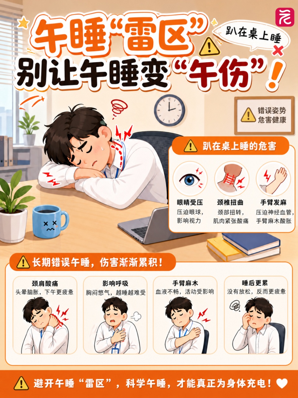 上班族午休正确睡姿，看完立刻改