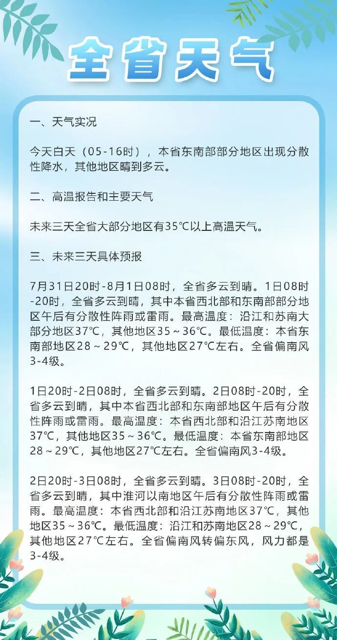 高淳热到全国前10!江苏预测:8月极端最高气温可达38~39℃左右,注意防暑降温 高淳热到全国前10!江苏预测:8月极端最高气温可达38~39℃左右,注意防暑降温