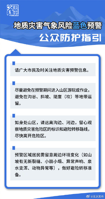 北京继续发布地质灾害蓝色预警 北京继续发布地质灾害蓝色预警