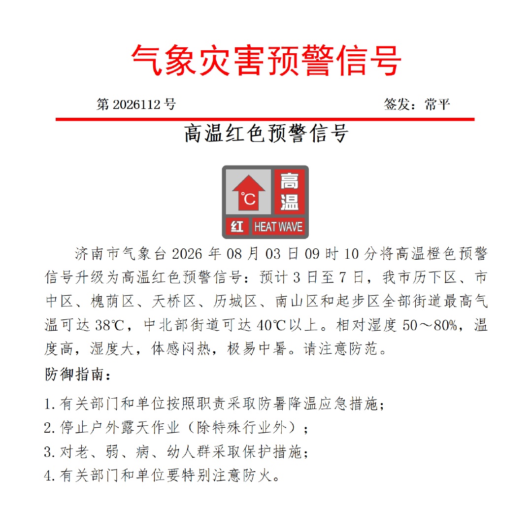 最高气温可达 40℃以上!济南升级发布高温红色预警 最高气温可达 40℃以上!济南升级发布高温红色预警