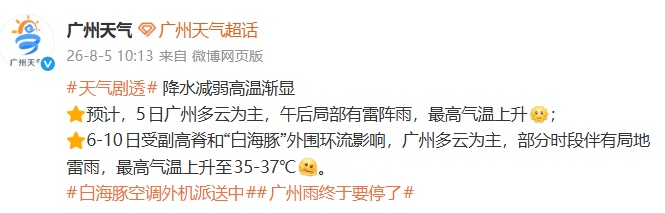 受台风“白海豚”影响,明天起广州将出现37℃高温 受台风“白海豚”影响,明天起广州将出现37℃高温