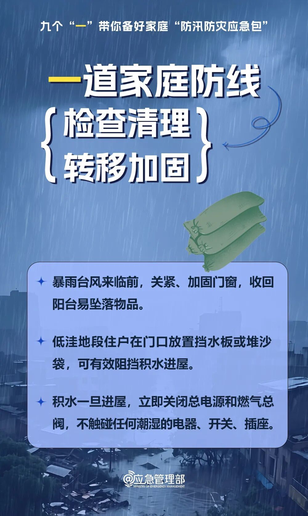 家庭防汛防灾,牢记九个“一” 家庭防汛防灾,牢记九个“一”