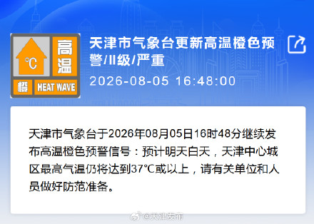 明天最高气温仍将37℃+ 天津高温橙色预警持续 明天最高气温仍将37℃+ 天津高温橙色预警持续