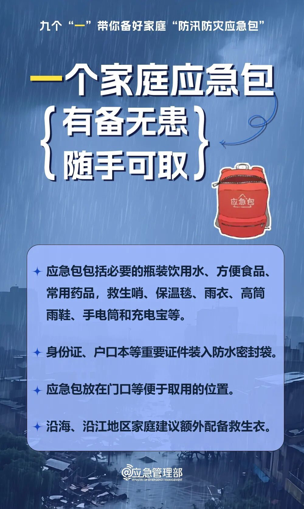 家庭防汛防灾,牢记九个“一” 家庭防汛防灾,牢记九个“一”