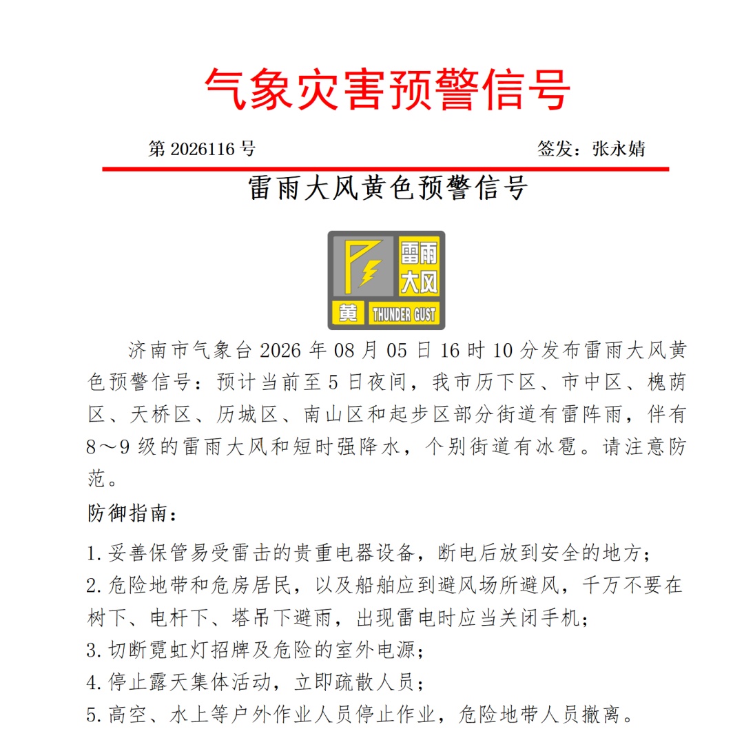 8~9级雷雨大风+短时强降水,局地冰雹!济南发布雷雨大风黄色预警 8~9级雷雨大风+短时强降水,局地冰雹!济南发布雷雨大风黄色预警