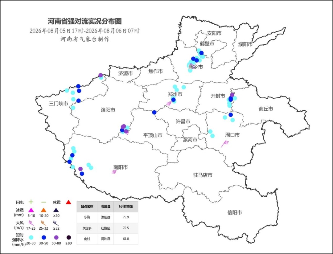 今天河南多地有中雨、局部大雨或暴雨，注意防范