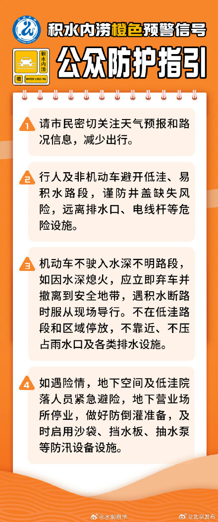 北京发布积水内涝风险橙色预警 北京发布积水内涝风险橙色预警