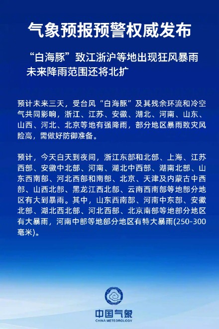 “白海豚”致江浙沪等地出现狂风暴雨 未来降雨范围还将北扩 “白海豚”致江浙沪等地出现狂风暴雨 未来降雨范围还将北扩