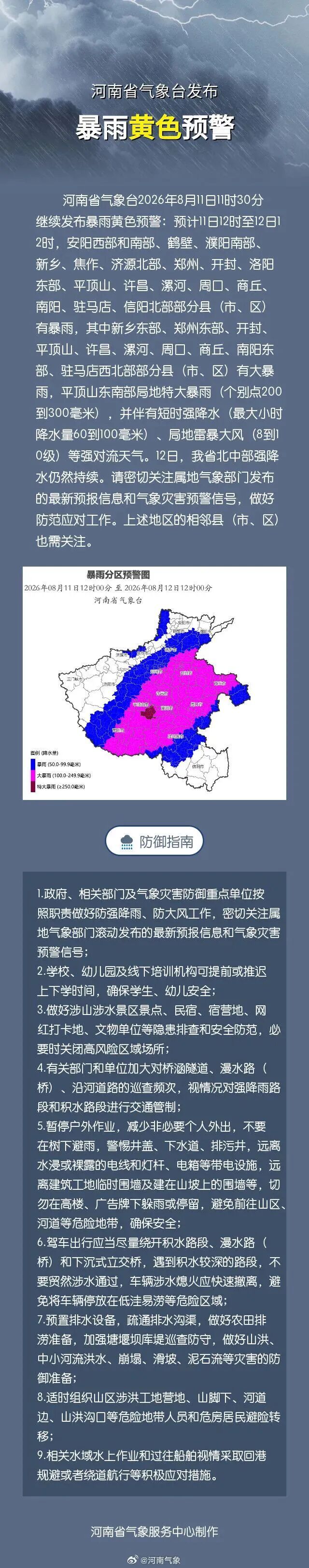 暴雨黄色预警!河南迎来降雨核心时段,局地有特大暴雨 暴雨黄色预警!河南迎来降雨核心时段,局地有特大暴雨