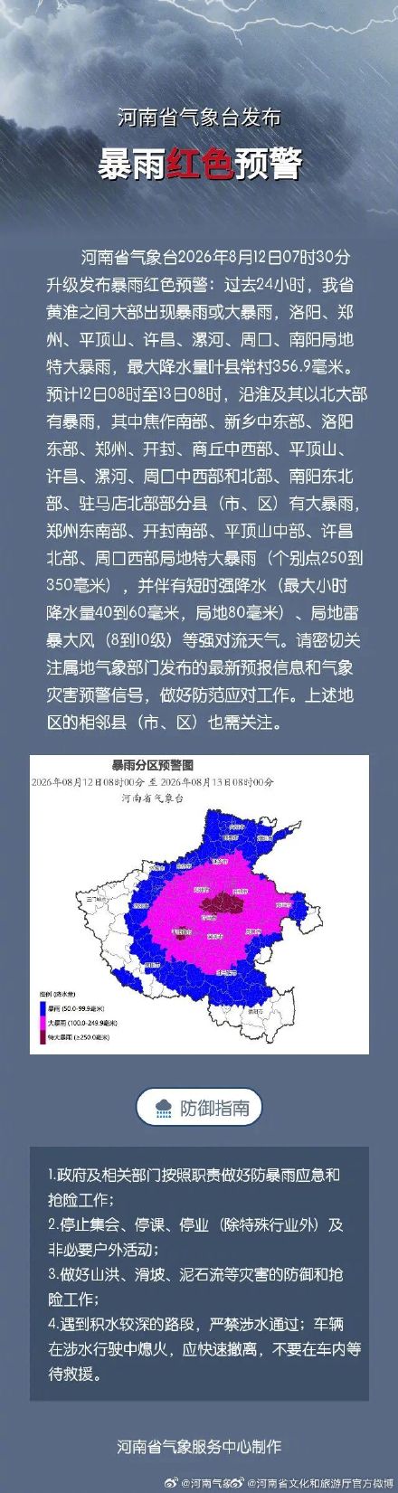 河南发布暴雨红色预警 河南发布暴雨红色预警