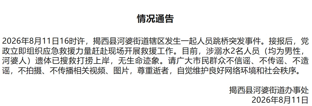 广东揭西县通报人员跳桥事件