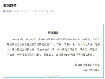 广东揭西通报人员跳桥事件