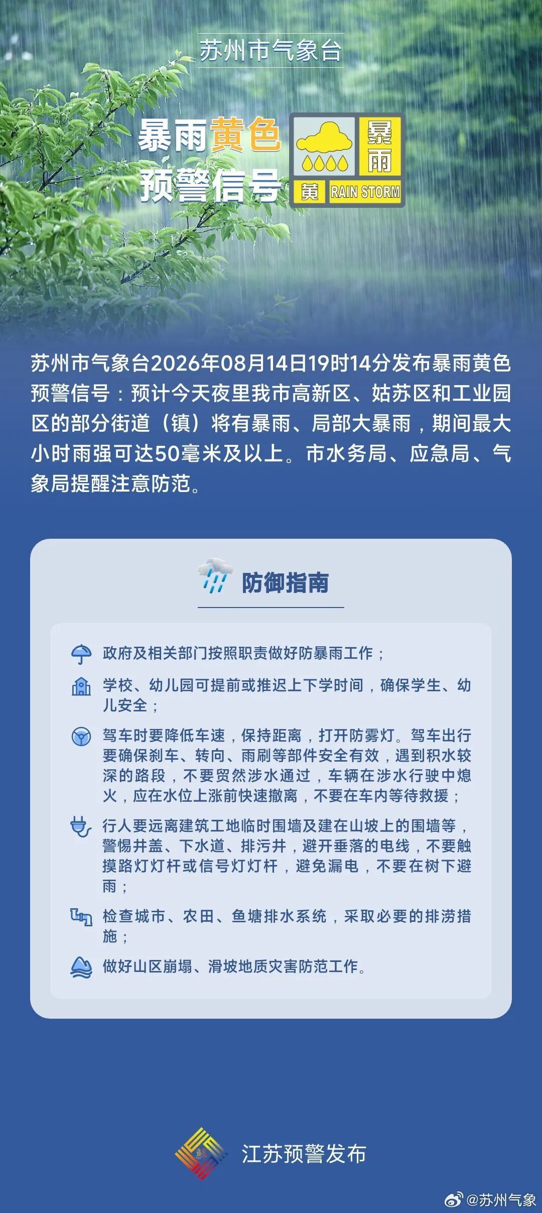 半小时内,苏州连发两条黄色预警! 半小时内,苏州连发两条黄色预警!
