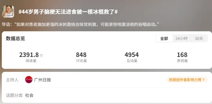 神了 | 冲上热搜!男子脑梗无法进食,竟被冰棍救了! 神了 | 冲上热搜!男子脑梗无法进食,竟被冰棍救了!