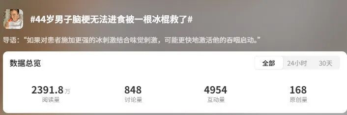 热搜！44岁男子两次脑梗无法进食，“服下”医生开的一根冰棍，奇迹发生了！