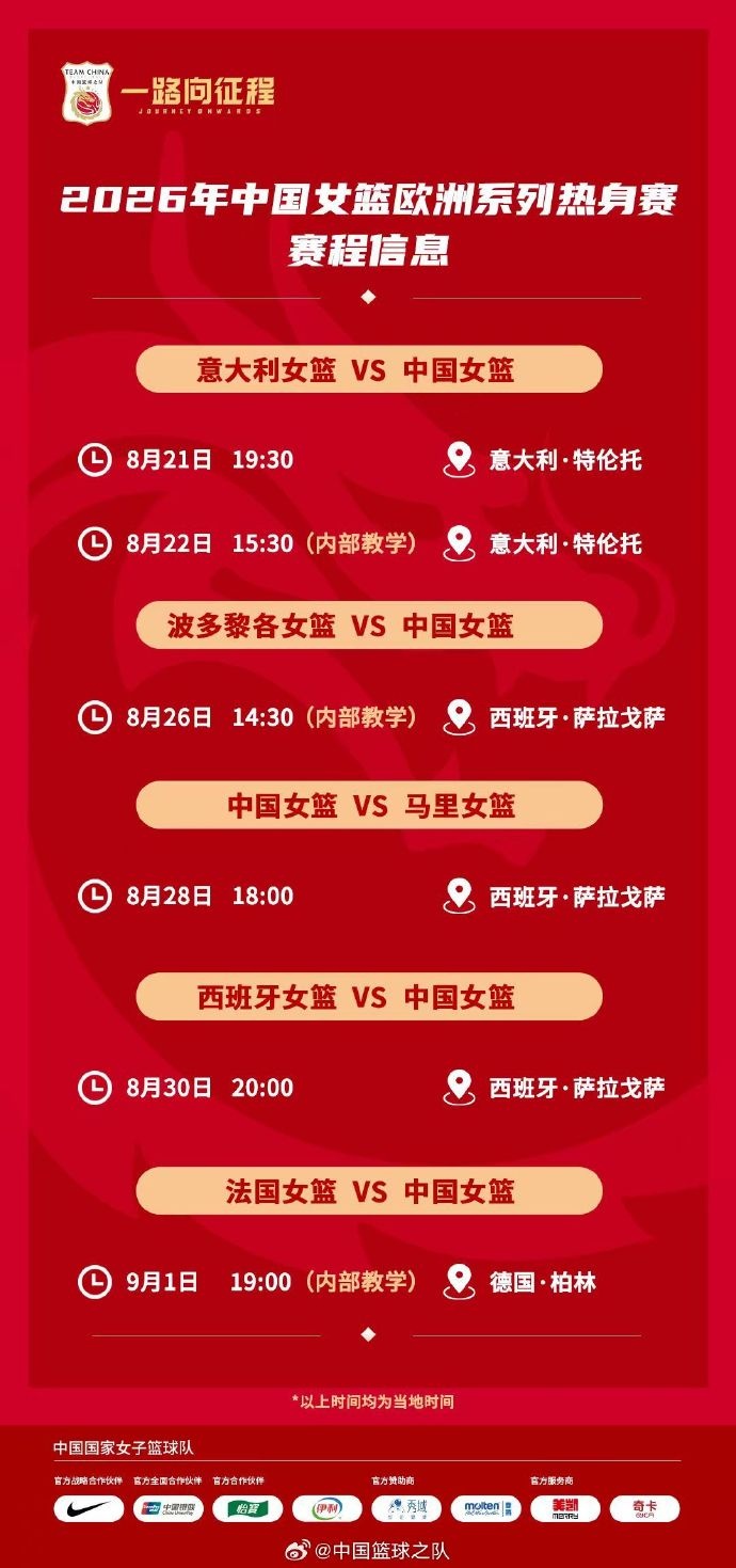 中国女篮今日启程前往意大利，开启欧洲拉练；拉练结束后将前往德国，征战世界杯
