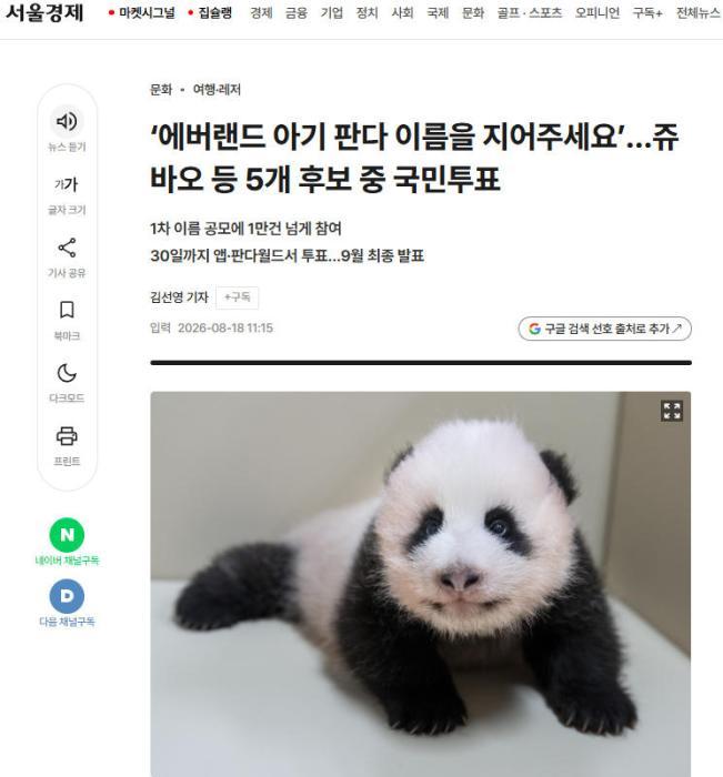 五选一! 韩国爱宝乐园为大熊猫宝宝取名开启全民投票 五选一! 韩国爱宝乐园为大熊猫宝宝取名开启全民投票