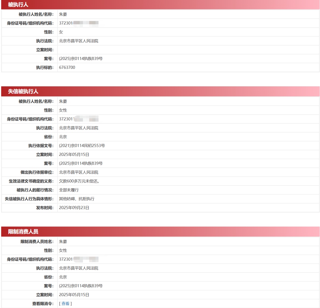 52岁女演员朱晏自曝为前夫担保致倾家荡产,房产、首饰全被处置,身背超600万元债务,代表作有《倩女幽魂》《康熙王朝》等 52岁女演员朱晏自曝为前夫担保致倾家荡产,房产、首饰全被处置,身背超600万元债务,代表作有《倩女幽魂》《康熙王朝》等