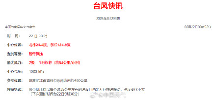 东海热带低压生成 今晚或明天凌晨将登陆浙江沿海