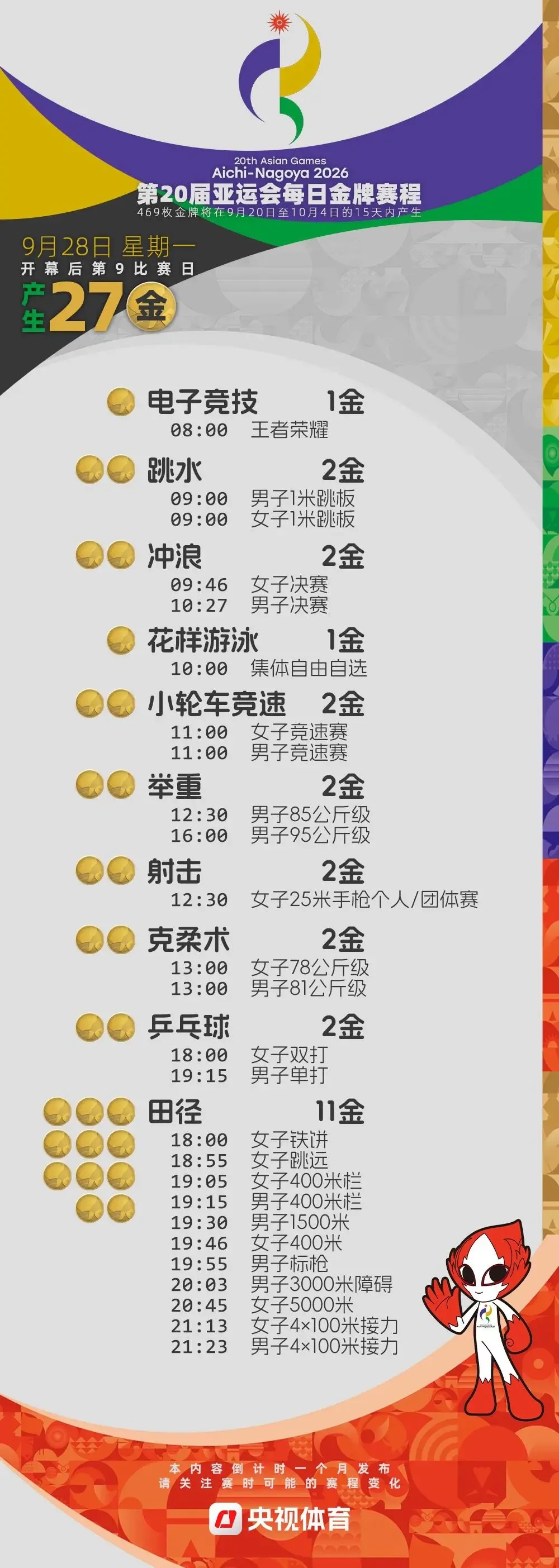 收藏！2026亚运会金牌日历来了