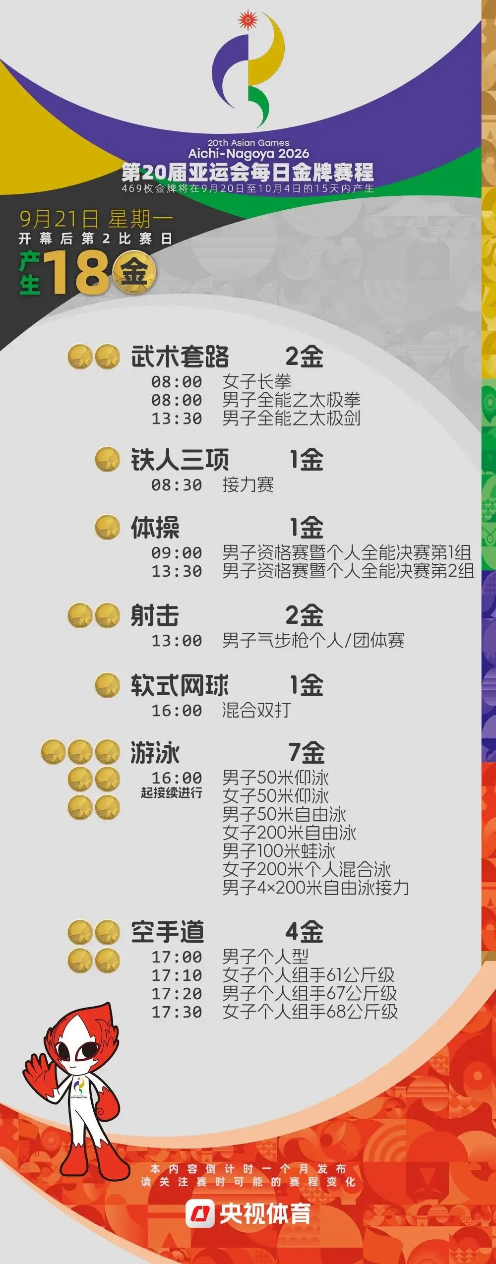收藏！2026亚运会金牌日历来了