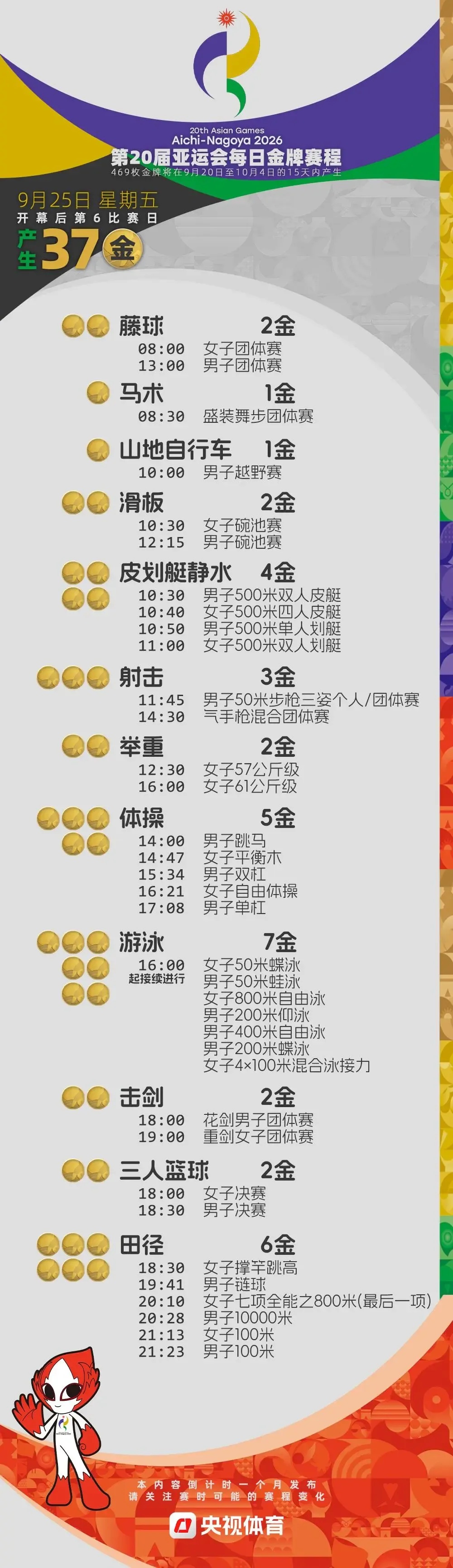 收藏！2026亚运会金牌日历来了