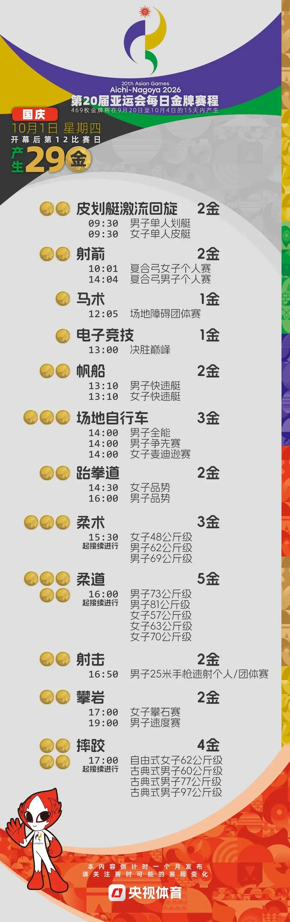 收藏！2026亚运会金牌日历来了