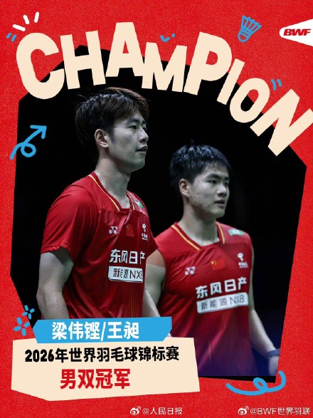 祝贺!梁伟铿/王昶世锦赛冠军 祝贺!梁伟铿/王昶世锦赛冠军