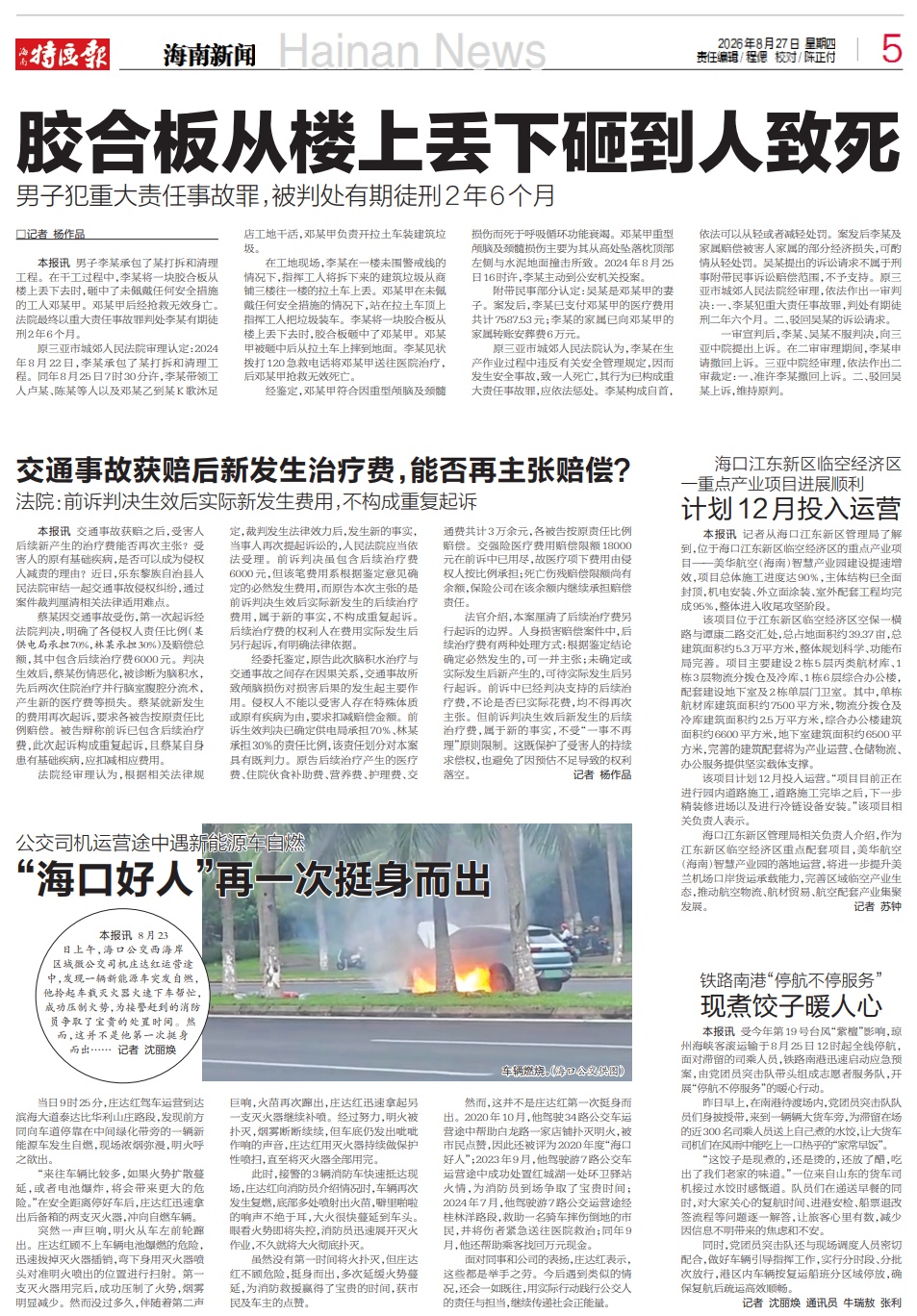 男子将一块胶合板从楼上丢下砸到人致死……三亚法院判了→