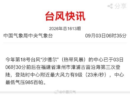 台风沙德尔登陆福建漳州