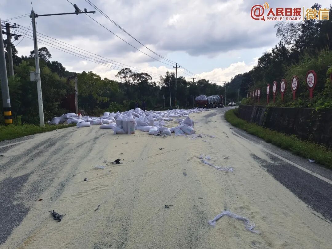 300多袋大米散落在国道!接下来的画面很意外…… 300多袋大米散落在国道!接下来的画面很意外……